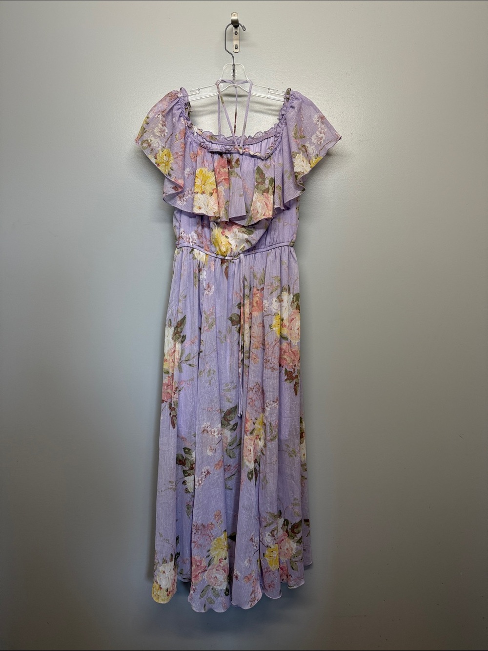 Kate Lily Anthropologie Lavender Floral Halter Ruffle Sparkly Maxi Dress